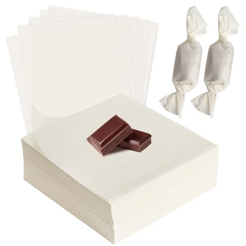 SBYURE1000pcs Wax Paper Candy Wrappers - Chocolate & Caramel Wrappers, 4.8x4.8 Inch Square Sheets for Caramel, Taffy, Nougat, Treats, Lollipop