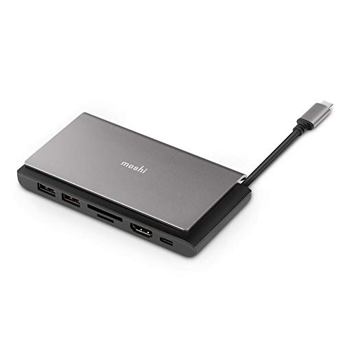 Moshi Symbus Mini 7-in-1 USB C Hub Adapter, HDMI with 4KHDR, 70W Power Delivery, USB-C/2 USB-A 5Gbps Data, microSD/SD Card Reader, Gigabit Ethernet for MacBook, iPad Pro, Chromebook, Surface and More