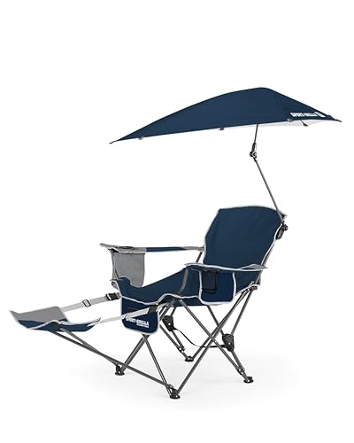 Sport-Brella Reclining Beach Chair (Midnight Blue) - 3-Position Adjustability, Detachable Footrest - 3-Way Swiveling UPF 50+ Umbrella - Insulated Drink Pocket, Cup Holder, Zippered Storage & Carry Bag