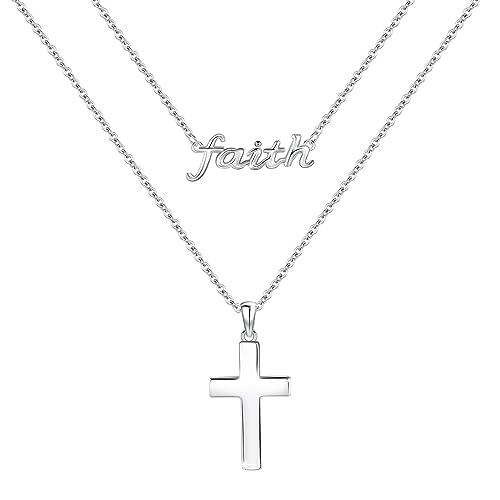 AOVEAO Faith Neckalce Cross Necklace 925 Sterling Silver Faith Cross Christian Religious Hope Pendant Jewelry for Women with Packing Box