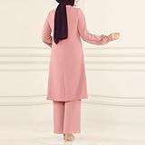 ODIZLI Muslim Clothes For Women 2 Piece Set Muslim Dress For Women Long Top Dress Modest Wide Leg Pants Kaftan Dubai Islamic Arabic Dress For Women Ramadan Eid Prayer Ethnic Shirts Dress Pink b XL