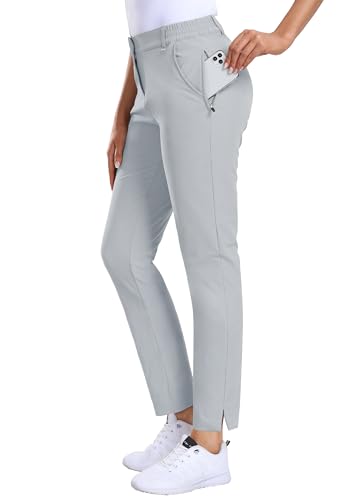 Hiverlay Womens Golf Pants Stretch Work Ankle Pants with Pockets Quick Dry Straight Business Casual Hiking Pants Light Grey-m