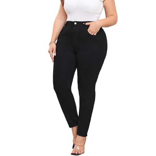 KISSPLUS Plus Size Skinny Jeans for Women High Waist Pencil Women Jeans Curvy High Waist Stretchy Denim Pants for Women (W2249 Black 2XL)