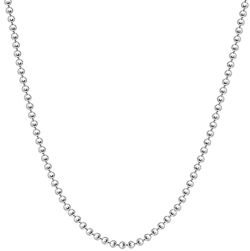 Savlano 925 Sterling Silver Italian 2.3mm Solid Bead Ball Dog Tag Chain Necklace Comes With Gift Box for Women & Men - Made in Italy (28, 2.3mm)