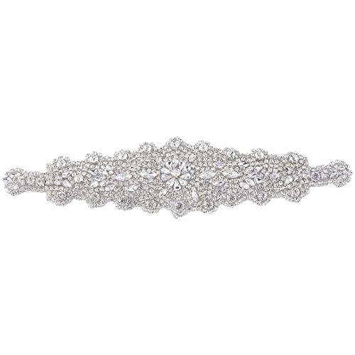 FINGERINSPIRE Rhinestone Applique for Wedding Dress - Shiny Bridal Belt Patches Iron/Sew on Rhinestones Applique for Gown, Headpiece, Shoes, Bags, or Other Item Decoration