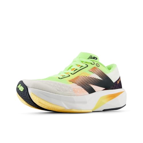 New Balance Women's FuelCell Rebel V4 Running Shoe, White/Bleached Lime Glo/Hot Mango, 9