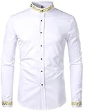 ZEROYAA Men's Luxury Gold Embroidery Design Slim Fit Long Sleeve Button Up Dress Shirts ZHCL44-White Medium