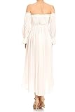 Anna-Kaci Womens Boho Long Sleeve Off Shoulder Renaissance Peasant Dress, Off-White, Large