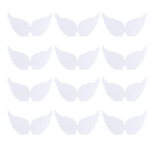 NUOBESTY 12pcs Wing Iron on Patches Angel Wing Shape Embroidered Appliques White Wing Sew On Patch for Clothes Jeans DIY Craft Decoration