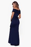 Xscape Women's Long Off Shoulder Sweetheart Neck Side Ruffle Gown (Reg and Petite), Midnight, 6