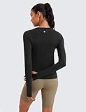 CRZ YOGA Womens Seamless Workout Long Sleeve Shirts Quick Dry Gym Athletic Tops Breathable Running Yoga T-Shirts Black Small