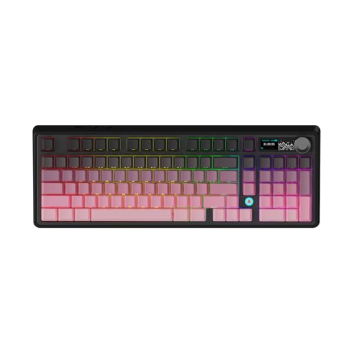 NACODEX Ajazz AK980 Pink Gaming Machanical Keyboard Gift Switch Full Size RGB Gasket Mount 8000mAh Triple Modes Custom Keyboard with Five Layer Pad | Knob Control