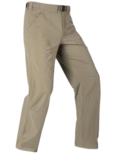 FREE SOLDIER Men's Outdoor Cargo Hiking Pants with Belt Lightweight Waterproof Quick Dry Tactical Pants Nylon Spandex (Mud 34W/30L)