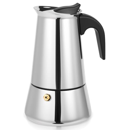 Suiitat Moka Pot, 6 Cups (10.6 oz) Stovetop Espresso Maker, 304 Stainless Steel Moka Pot, Induction Compatible, Silver