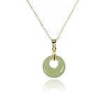 Lucky Green Jade Pendants Silver Necklace Jewelry for Women Handmade Genuine Hetian Jade 14K Gold Plated 925 Sterling Silver Simple Classic Style Bring Good Fortune Great Gift for Her