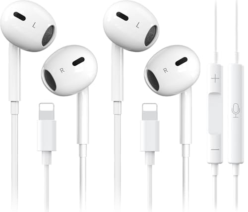 2 Packs-for iPhone Headphones Wired Earbuds/Earphones Nosie Reduction Built-in Microphone & Volume Control Headsets Compatible with iPhone 14/13/12/11/XR/X/8/7/SE/Pro/Pro Max, Plug and Play-Gift Card