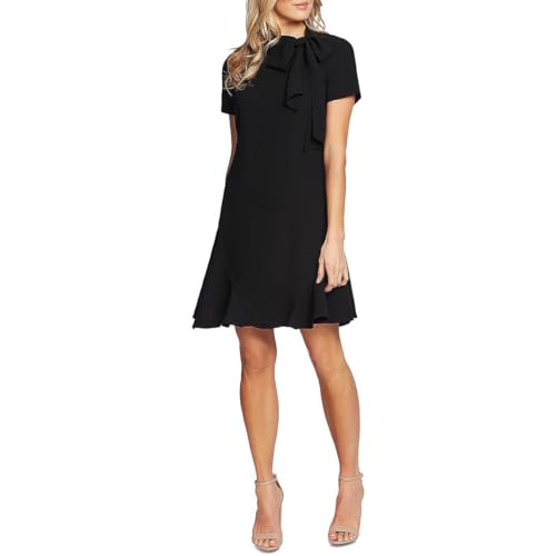 CeCe Sportswear Women's Short Sleeve A-LINE Dress with Bow, Rich Black, 0