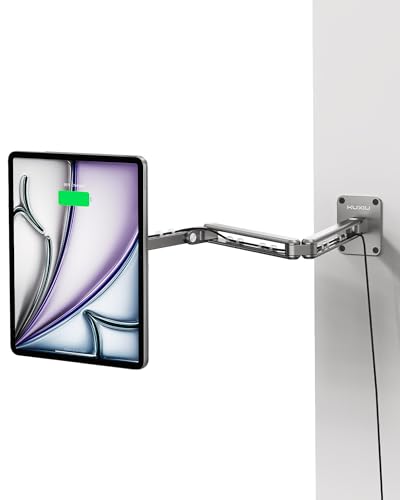 KUXIU Magnetic Wireless Charging Wall Mount Holder for iPad Pro 12.9", iPad Air 13" M2, Aluminum Alloy Adjustable Foldable Tablet Wall Mount Stand for iPad Pro 12.9 3rd/4th/5th/6th with 2M USB C Cable