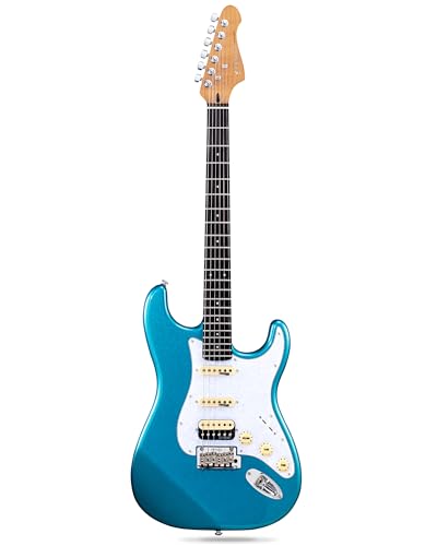 Fesley 39" Electric Guitar:Solid Body Electric Guitars for Intermediate &Pro Players with Wilkinson Pickups,Grover Tuners,6 String Guitar with Roasted Maple Neck,Single Coil Split System,Blue