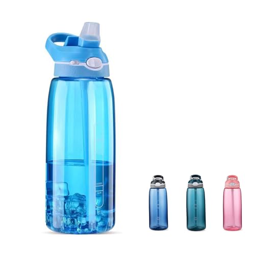 DEARART 32oz Light Blue Water Bottles With Straw, Clear Water Bottle BPA FREE Leakproof Has Handle Easy Carried, Suit Sports School Gym Office Walk Work etc.