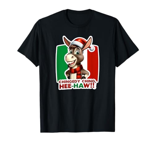 Funny Dominick Christmas Donkey with Italian Flag Santa Hat T-Shirt