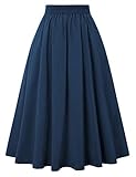 Women 1950's Vintage Pleated Skirt Retro Button A-line Skirts,Navy Blue L