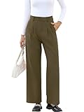 NIMIN Womens Straight Wide Leg Pants Trendy Office Wear Business Casual Trousers Pleated Front 2024 Professional Clothes Army Green Small