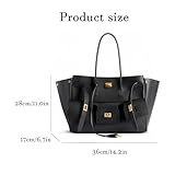 Fashionable Retro Genuine Leather Motorcycle Bag Large Capacity Cowhide tote bag Commuter Shoulder Bag Multi-pocket Design(Black gold buckle)