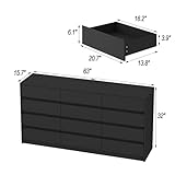 TAMUNE 63” Dresser Chest of Drawers 12 Drawer Dresser, Modern Dresser 12 Drawer Chest Dresser for Living Room Bedroom, No Handle Design, Black 15.7”D x 63”W x 31.5”H