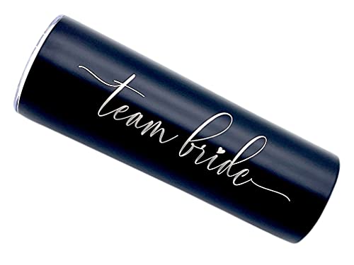 QualityVibe Bridesmaid 20 Oz Skinny Tumbler With Straw, Engraved Stainless Steel For Bride & Team Bride. Bachelorette Party Favors & Bridesmaids Proposal Wedding Gift Ideas. (Team Bride Black, 1)