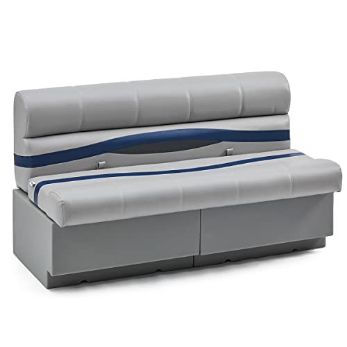 DeckMate Complete 55" Premium Pontoon Boat Seat Bench and Base - Gray, Blue and Charcoal