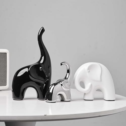 XINXUAN Modern Ceramic Elephant Family Ornaments, Set of 3, Home Decor (A-3PCS Elephant)