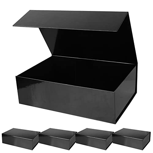 Aimyoo 5 Pack Black Magnetic Gift Boxes with Lids 13.8x9x4.3 in, Large Bridesmaid Groomsman Proposal Box, Rectangle Collapsible Box for Present Graduation Birthday Wedding Storage