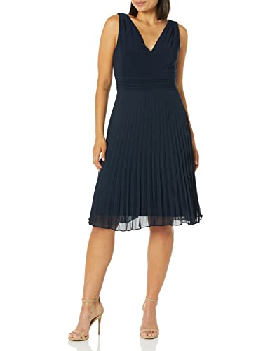 Adrianna Papell Women's Jersey and Chiffon Pleat Dress, Blue Moon, 16