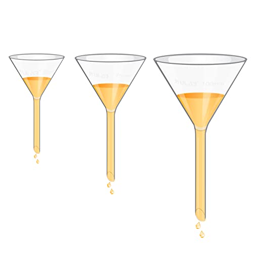 ULAB Scientific Glass Funnel Set, 1 of Each Size 50mm 75mm 100mm with Approx. 60° Angle, Short stem, UGF1009