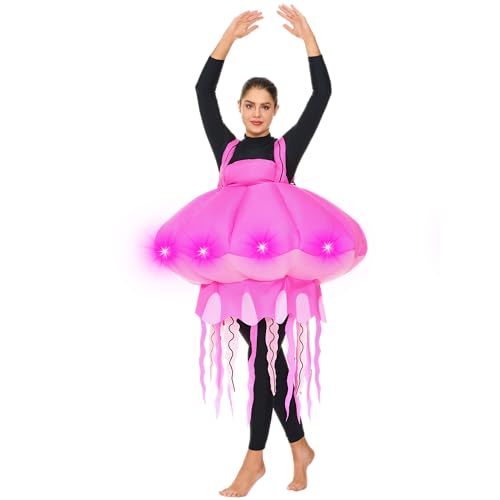 Spooktacular Creations Adults Inflatable Costume, Light-Up Jellyfish Blow-up Costume, Pink Sea Animal Inflatable Suit for Halloween Costume Party Halloween themed Party