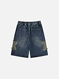 Vamtac Mens Star Patchwork Denim Shorts Mid Rise Casual Loose Summer Streetwear Unisex Jeans Jorts