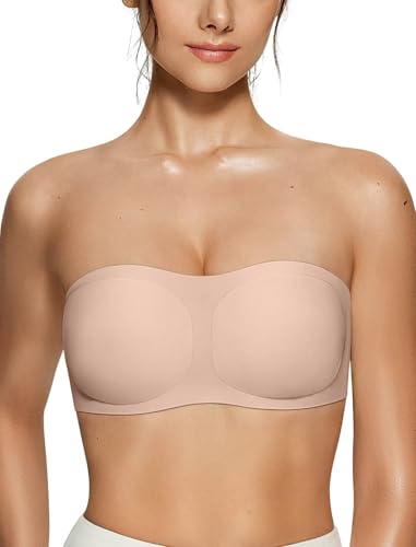 Vertvie Women's Wireless Strapless Bra Seamless Padded Bandeau Bra Non-Slip Silicone Tube Top Push Up Convertible Bralette (Skin Color,Small)