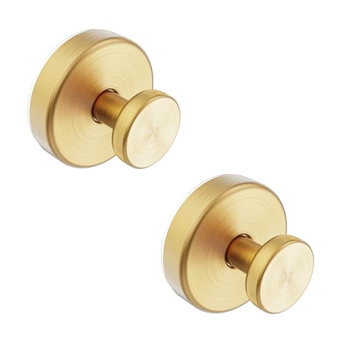 Suction Cup Hooks for Shower, Removable Towel Hooks for Bathroom Window Glass Door Wall, Bath Robe Looafh Hook for Hanging - 2 Pack, Gold