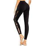 romansong High Waisted Yoga Leggings for Women with Pockets Mesh Gym Pants Ripped Workout Legging Butt Lifting Active Wear Athletic Pants Black Medium