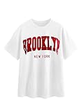 Avanova Women's Brooklyn Letter Print Crew Neck T-Shirt Short Sleeve Casual Tee Top White B Small