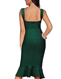 Shoulder Strap Sleeveless Fishtail Midi Bandage Dress for Women Bodycon Club Party Evening Dresses (M, Green)