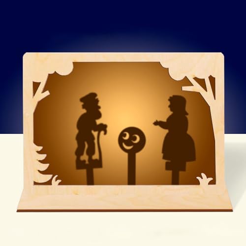 AEVVV Traditional Russian Shadow Puppet Theater Kit – Enchanting Wooden Kolobok Folktale Playset for Creative Family Fun