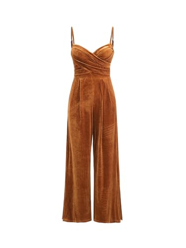 CIDER Velvet Jumpsuits for Women Wide Leg V Neck One Piece Jumpsuit 2025: Orange, L