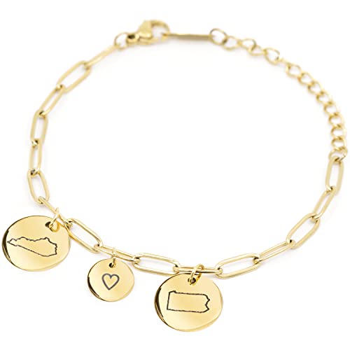 Long Distance Friendship Bracelet with State Engraved Charm, Custom Handmade Mom Jewelry for Best Friend, Birthday Gifts for Her – P-CBR-LDS