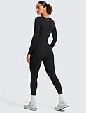 CRZ YOGA Butterluxe Long Sleeve Jumpsuits for Women Scoop Neck Casual Yoga One Piece 25" Leggings Rompers Black Small