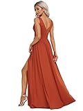 Ever-Pretty Women's Bridesmaid Dresses Deep V-Neck Sleeveless Side Slit Floor Length Wedding Guest Dress Burnt Orange US6