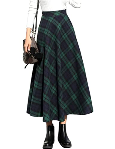 Plaid Dresses for Women 2025 Fall Winter Dress Christmas Outfits Clothes Checkered Sweater Tweed Tartan Wool Long Skirt, Long Green, M