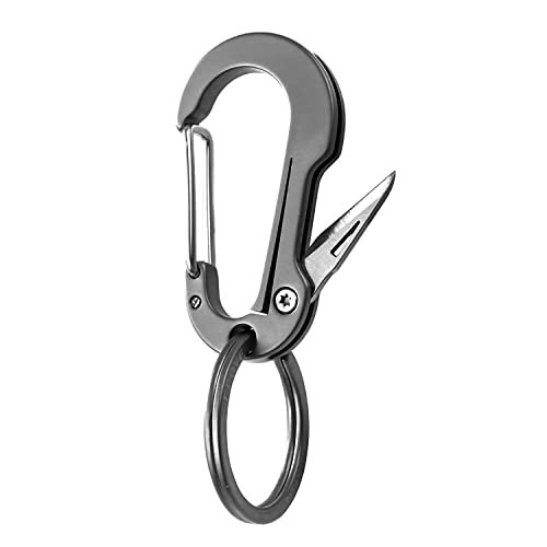Titanium Carabiner Clip for Keys,Multifunctional EDC Keychain with Keyring,Backpack Accessory,Cool Gadget for Daily Use (02 Grey-Knife)