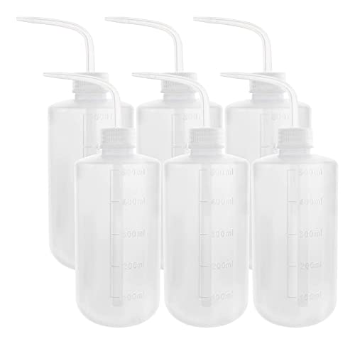 DEPEPE 6pcs 500ml Plastic Safety Wash Bottles - Lab Squeeze LDPE Squirt Tattoo Bottle With Narrow Mouth and Scale Labels (17oz x 6)